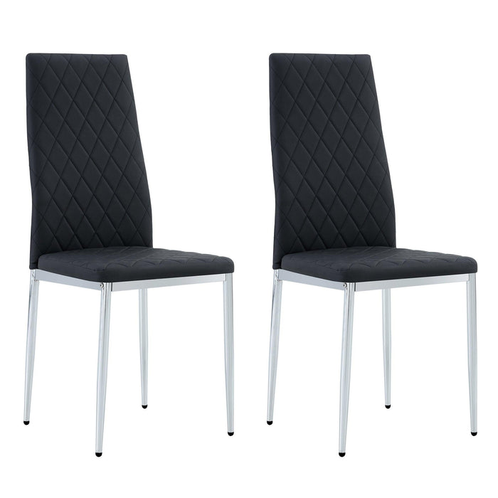 Grid Shaped Armless High Back Dining Chair,4-Piece Set, Office Chair. Applicable to Dining Room, Living Room, Kitchen and Office.Black Chair and Electroplated Metal Leg