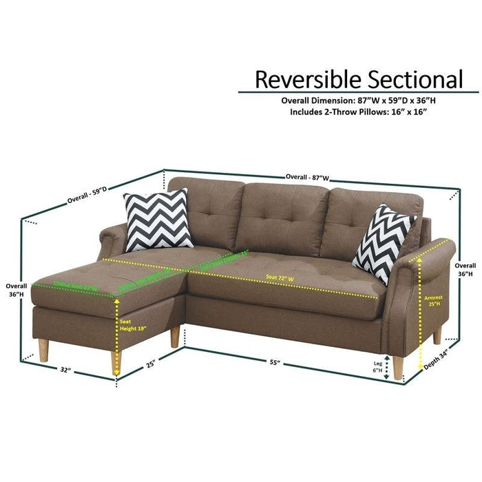 Living Room Corner Sectional Light Coffee Polyfiber Chaise sofa Reversible Sectional