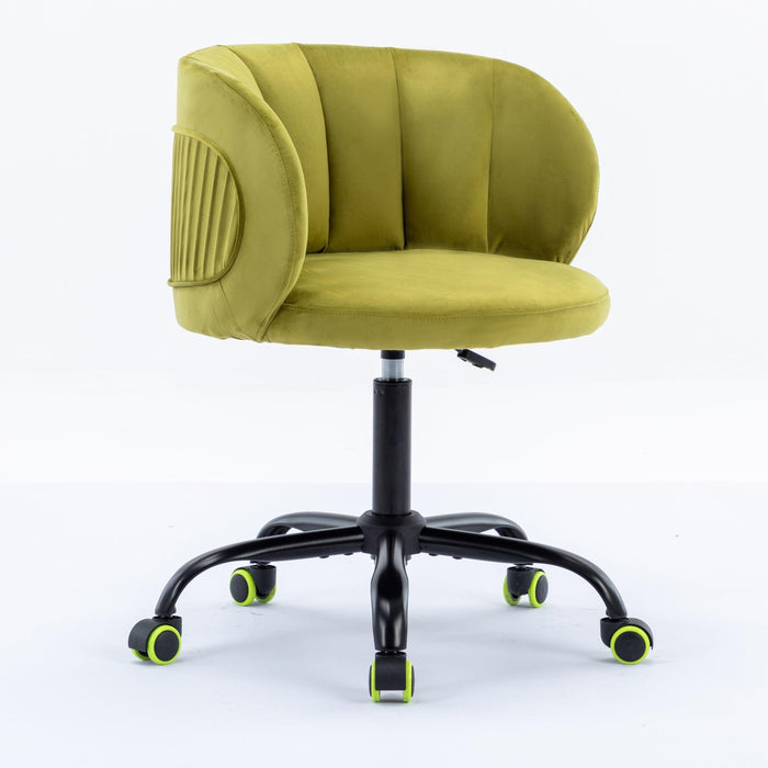 Zen Zone Velvet Leisure office chair, suitable for study and office, can adjust the height, can rotate 360 degrees, with pulley, Olive Green