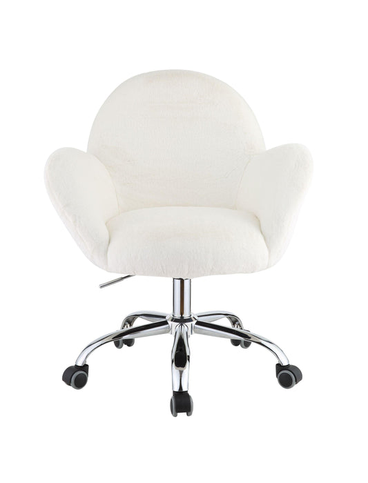 ACME JaOffice Chair in White Lapin & Chrome Finish OF00119