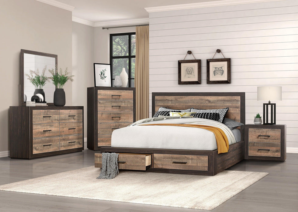 Contemporary Style FootboardStorage Queen Bed 1pc Natural Wood Grain Look Drawers Two-Tone Finish Stylish Bedroom Furniture