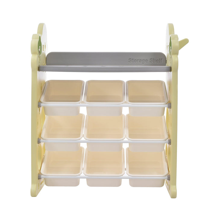 Kids ToyStorage Organizer with 9 Bins, Multi-functional Nursery Organizer Kids Furniture Set ToyStorage Cabinet Unit with HDPE Shelf and Bins for Playroom, Bedroom, Living Room