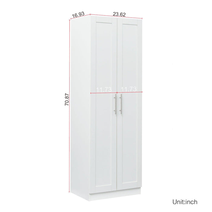 High wardrobe and kitchen cabinet with 2 doors and 3 partitions to separate 4Storage spaces, White