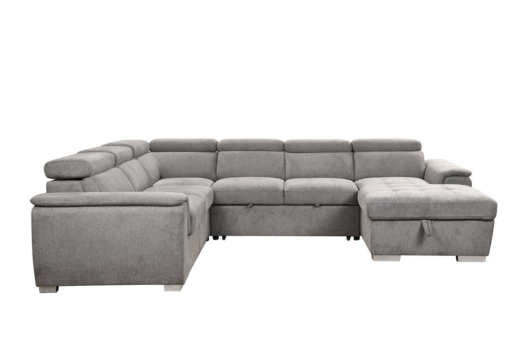 125"Modern U Shaped 7-seat Sectional Sofa Couch with Adjustable Headrest, Sofa Bed withStorage Chaise-Pull Out Couch Bed for Living Room ,Light Gray