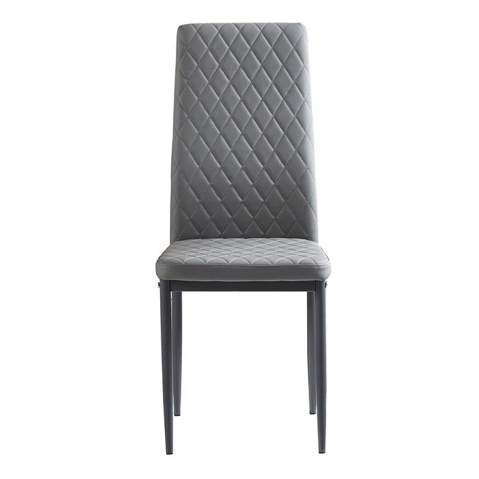 Light GrayModern minimalist dining chair fireproof leather sprayed metal pipe diamond grid pattern restaurant home conference chair set of 6