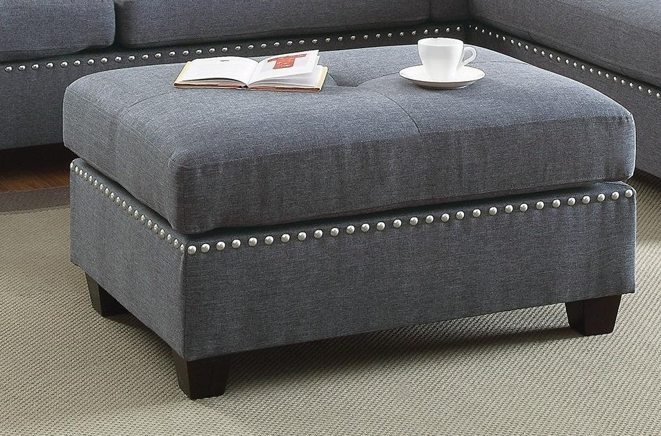 3-pcs Sectional Sofa Blue Grey Polyfiber Cushion Sofa Chaise Ottoman Reversible Couch Pillows