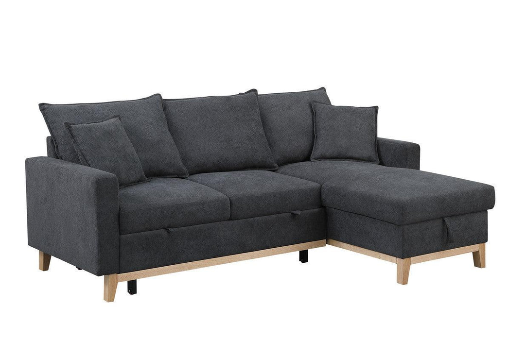 Colton Dark Gray Woven Reversible Sleeper Sectional Sofa withStorage Chaise
