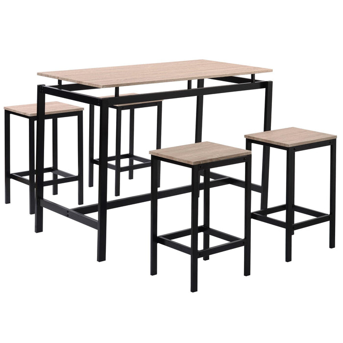 5-Piece Kitchen Counter Height Table Set, Industrial Dining Table with 4 Chairs (Oak)