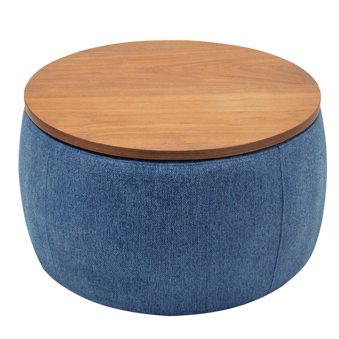 RoundStorage Ottoman, 2 in 1 Function, Work as End table and Ottoman, Navy (25.5"x25.5"x14.5")