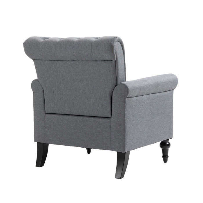 Mid-CenturyModern Accent Chair, Linen Armchair w/Tufted Back/Wood Legs, Upholstered Lounge Arm Chair Single Sofa for Living Room Bedroom, Gray