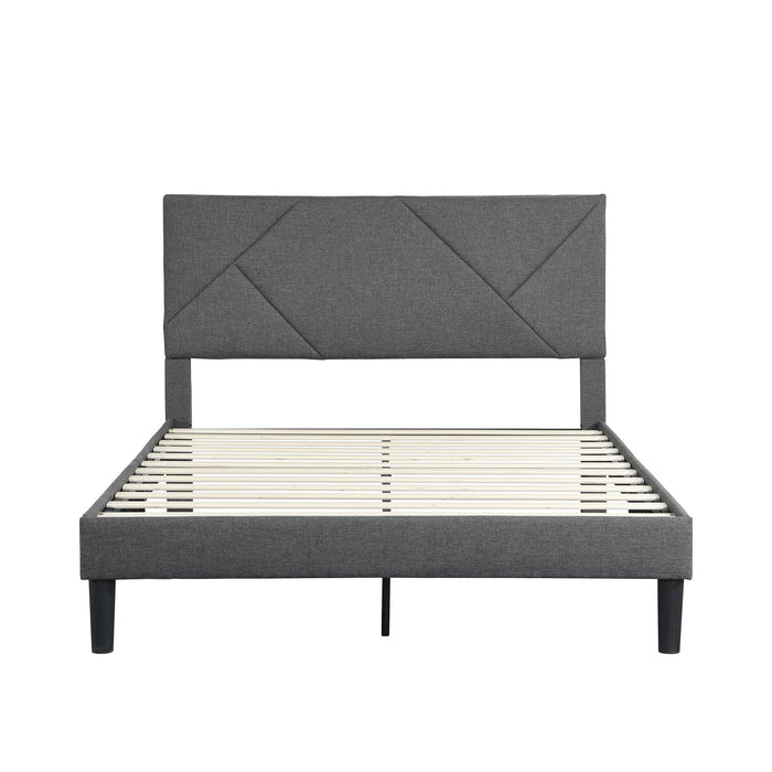 Full Size Upholstered  Platform Bed Frame with  Headboard, Strong Wood Slat Support, Mattress Foundation, No Box Spring Needed, Easy Assembly, Gray