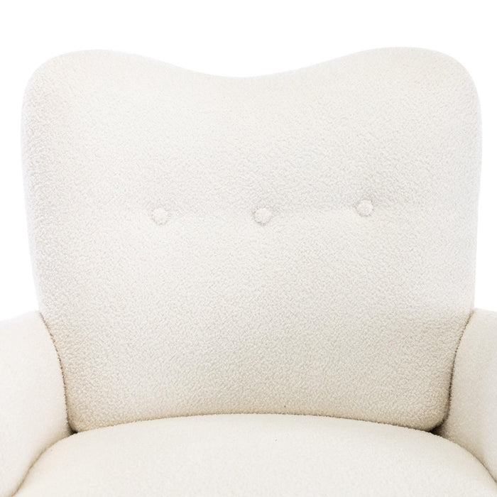 Cozy Teddy Fabric Arm Chair with Sloped High Back and Contemporary Metal Legs ,White