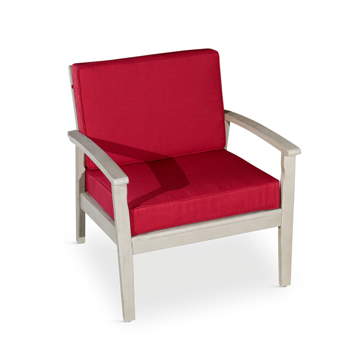 Deep Seat Eucalyptus Chair, Driftwood Gray Finish, Burgundy Cushions