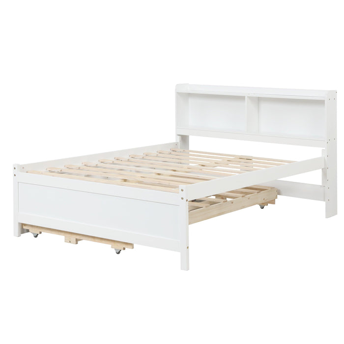 Full Bed with Bookcase,Twin Trundle,Drawers,White