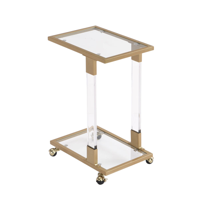 lden Side Table, Acrylic Sofa Table, Glass Top C Shape Square Table with Metal Base for Living Room, Bedroom, Balcony Home and Office