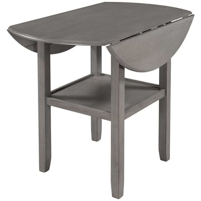 Farmhouse Round Counter Height Kitchen Dining Table with Drop Leaf  and One Shelf for Small Places, Gray