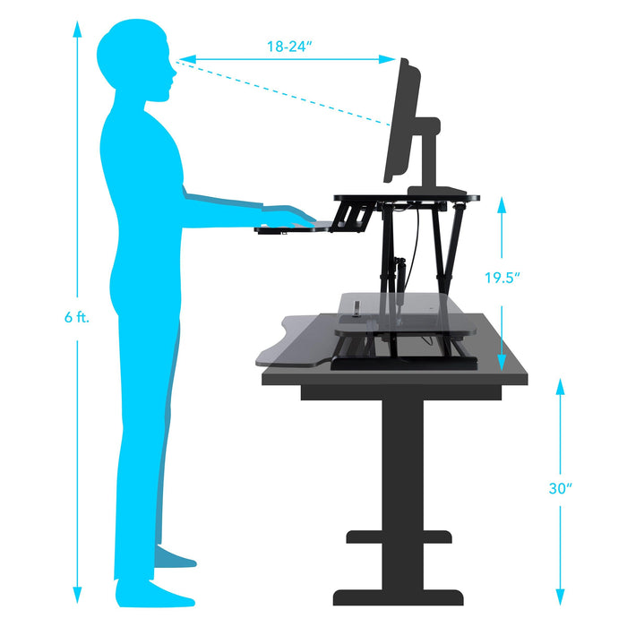 Atlantic Height Adjustable Large Standing Desk Converter, Black - Gas Spring, Desktop Riser