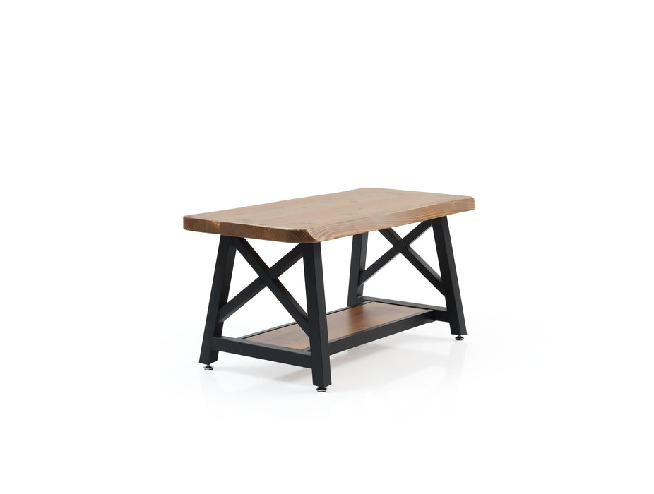 Furnish Home Store Berlin 39'' Solid Wood Rustic Coffee Cocktail Table for Living Rooms with Shelf