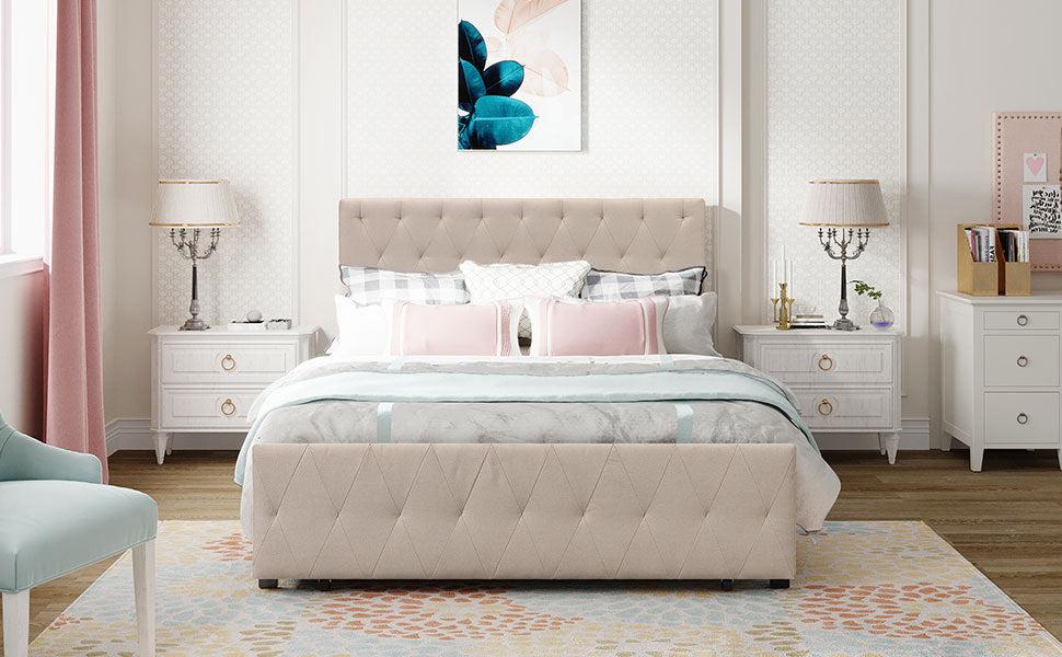 Full SizeStorage Bed Metal Platform Bed with a Big Drawer - Beige
