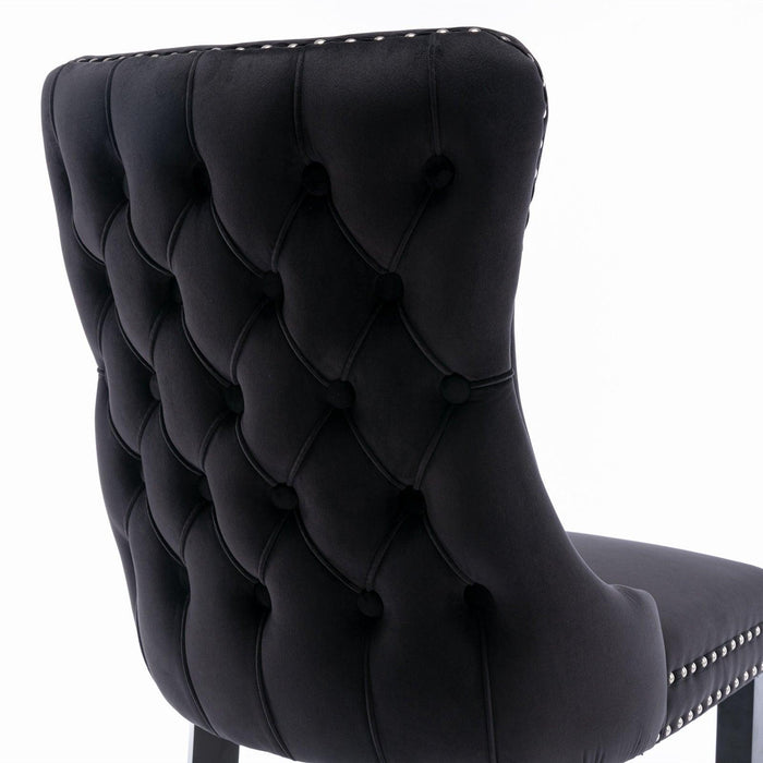 Upholstered Wing-Back Dining Chair with Backstitching Nailhead Trim and Solid Wood Legs,Set of 2, Black,8809BK, KD