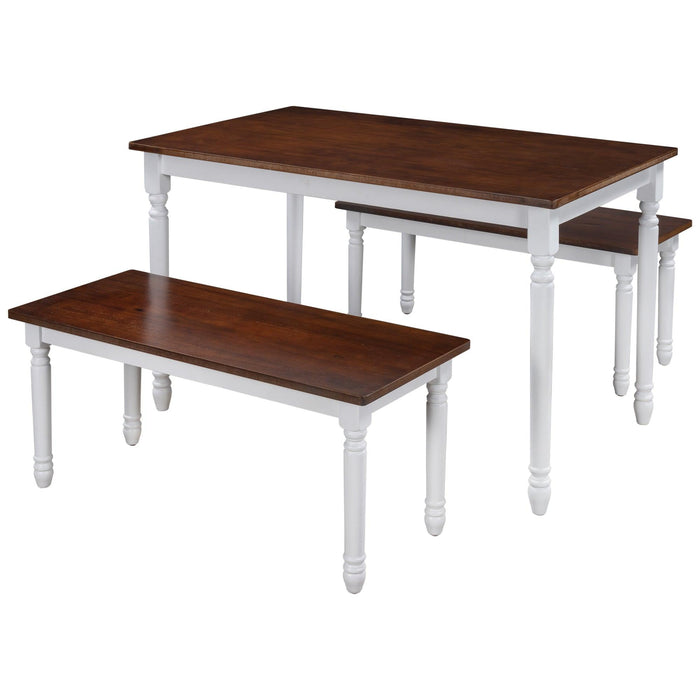 3-Piece Retro Farmhouse Solid Wood Kitchen Dining Table Set Breakfast Nook with 2 Benches, Cherry+White