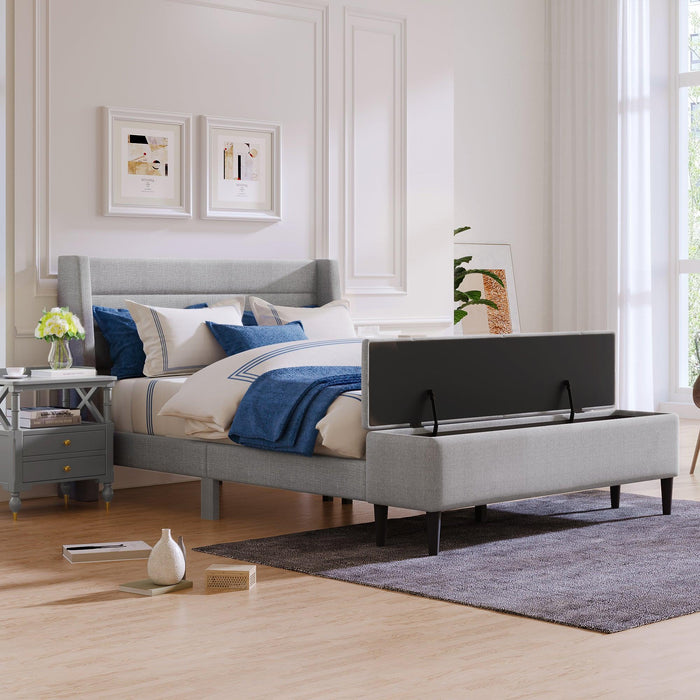 3 Pieces Gray Queen UpholsteredStorage Bed Frame withStorage Ottoman Bench and Two Nightstands