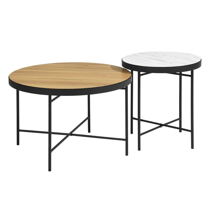 Set of 2 Round Side Table, Sofa End Table,Accent Table Round, Coffee Table Waterproof  for Living Room Bedroom, wood & marple