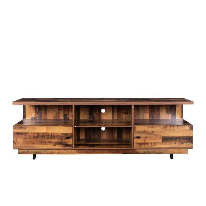 TV StandModern Wood Media Entertainment Center Console Table  with 2 Doors and 4 Open Shelves