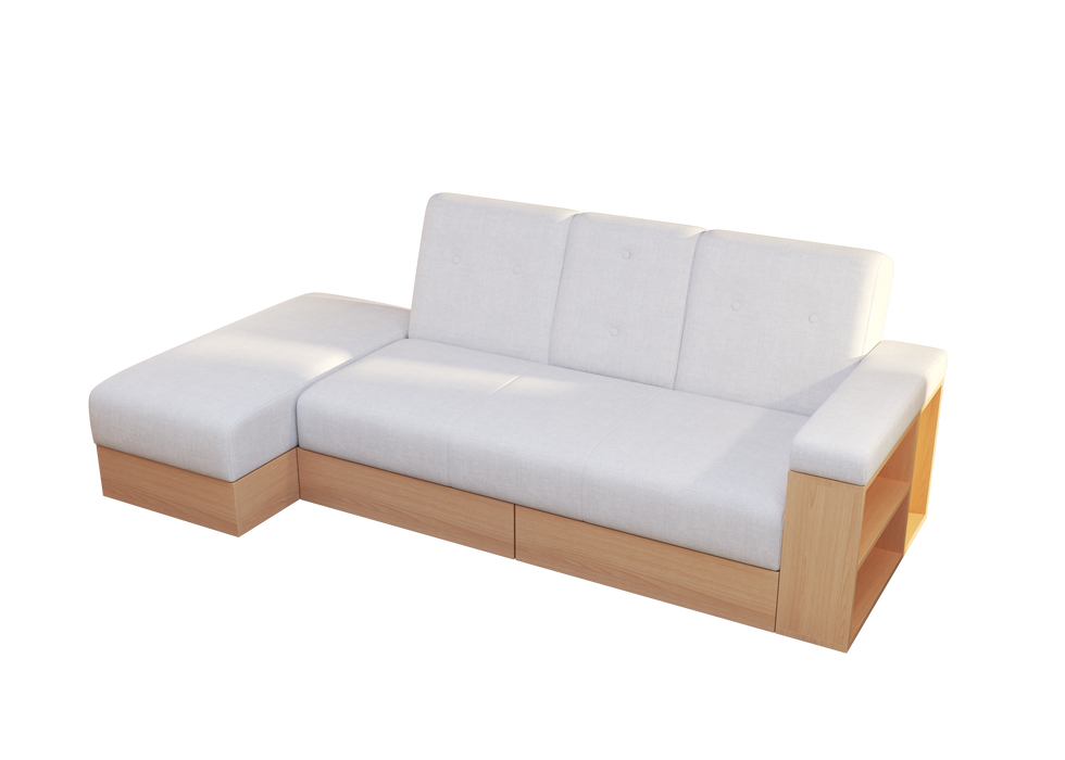Multi-functional sofa, can sit, lie down, withStorage box and drawer, and theStorage box can be used as tea table and pedal(white)