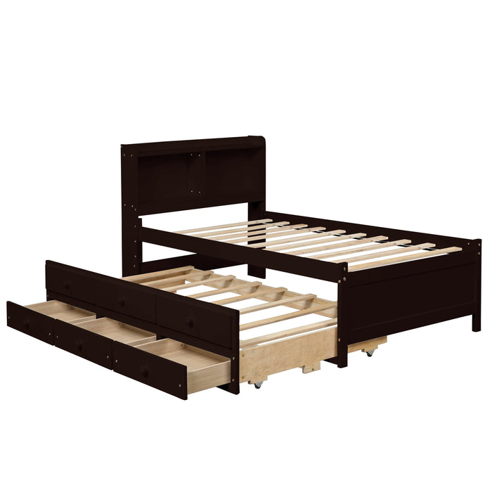 Full Bed with Bookcase,Twin Trundle,Drawers,Espresso