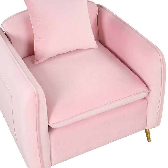 35.2"Modern Accent Chair,Single Sofa Chair with Ottoman Foot Rest and Pillow for Living Room Bedroom Small Spaces Apartment Office,Pink