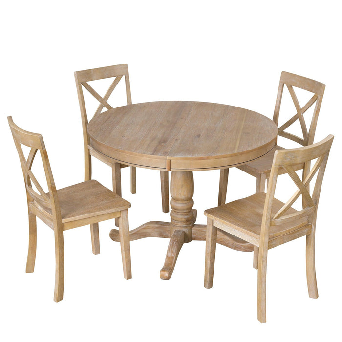 Modern Dining Table Set for 4,Round Table and 4 Kitchen Room Chairs,5 Piece Kitchen Table Set for Dining Room,Dinette,Breakfast Nook,Natural Wood Wash