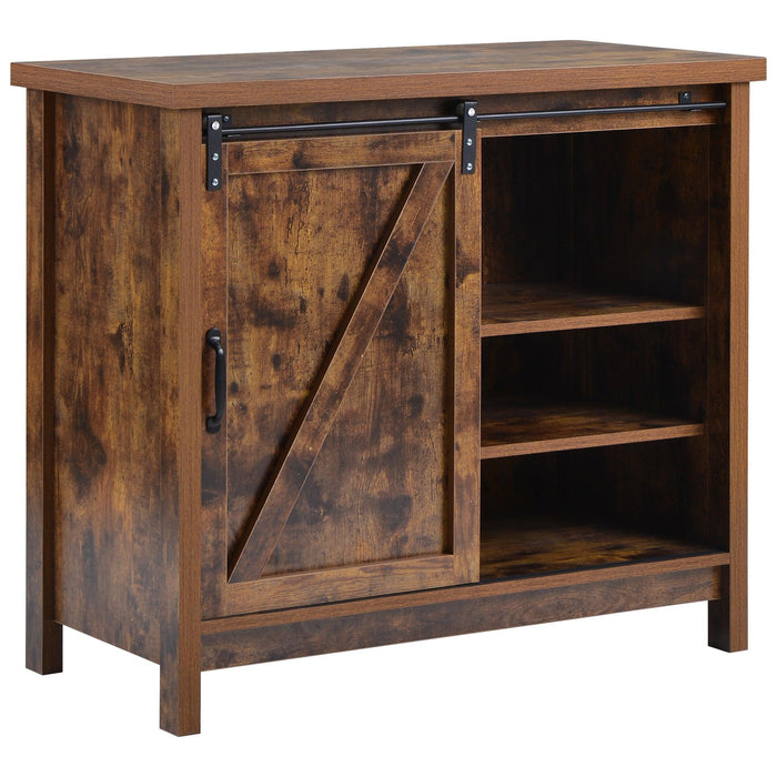 Locker&TV Stand，Barn doorModern &farmhousewood entertainment center, Console for Media,removable door panel & living room with for tvs up to 32'',BARNWOOD/BLACK
