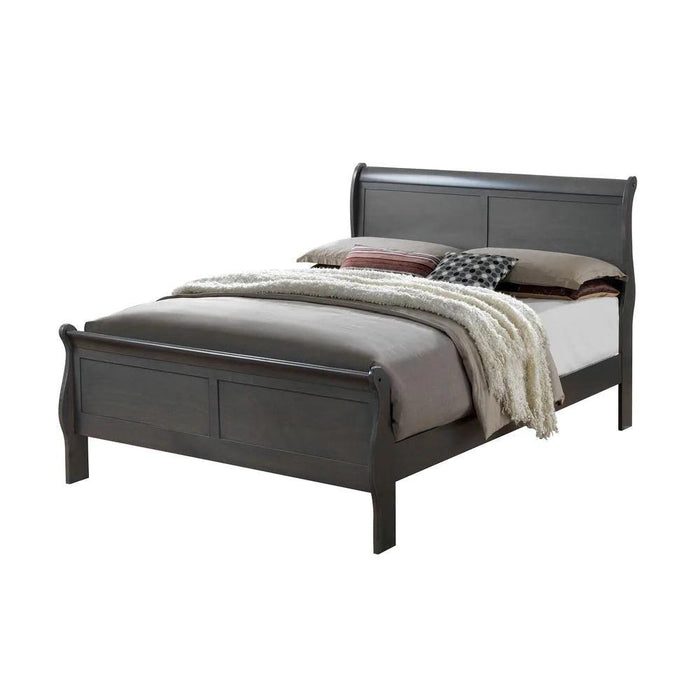 Classic Contemporary Queen Size Bed Gray Louis Phillipe Solidwood 1pc Bed Bedroom Sleigh Bed