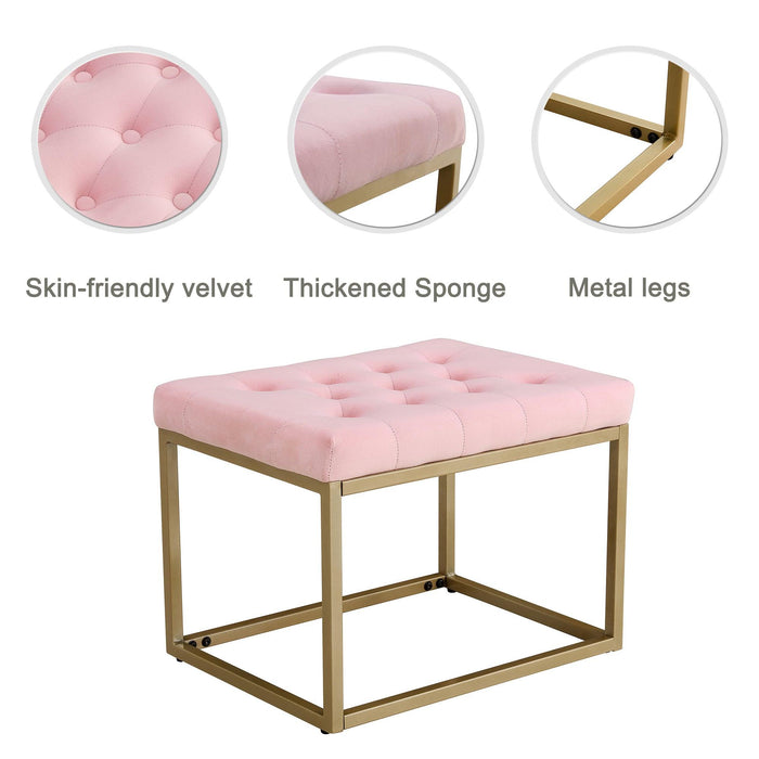 VelvetShoe Changing Stool, Footstool, Square Cushion Foot Stool, Sofa stool, Rest stool,Low Stool .Step Stool, Small Footrest .Suitable for Clothes Shop,Living Room, Porch, Fitting Room.Pink Bench