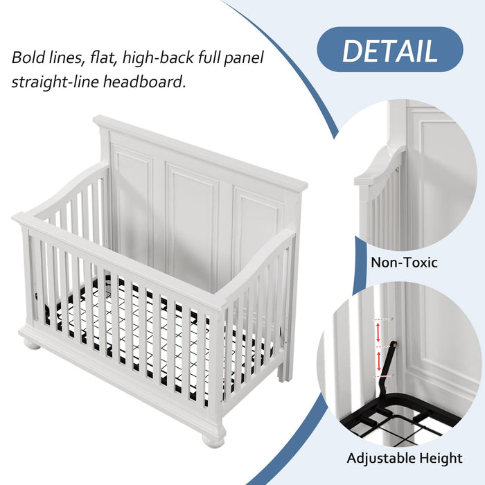 3 Pieces Nursery Sets Traditional Farmhouse Style 4-in-1 Convertible Crib +Dresser with Changing Topper,White