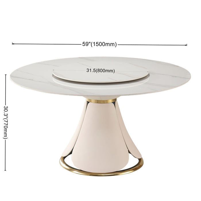 59.05"Modern Sintered stone dining table with 31.5" round turntable for 8 person with wood and metal exquisite pedestal