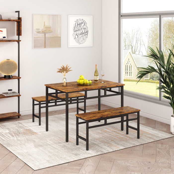 Dining table set 3PC, structural strengthening, industrial style (Rustic Brown,43.31''w x 27.56''d x 29.53''h)