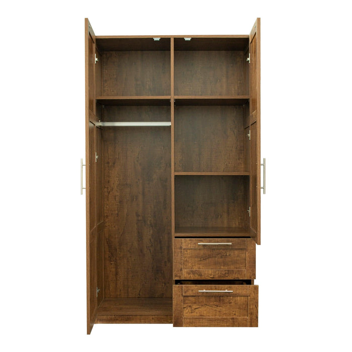 High wardrobe and kitchen cabinet with 2 doors, 2 drawers and 5Storage spaces,walnut