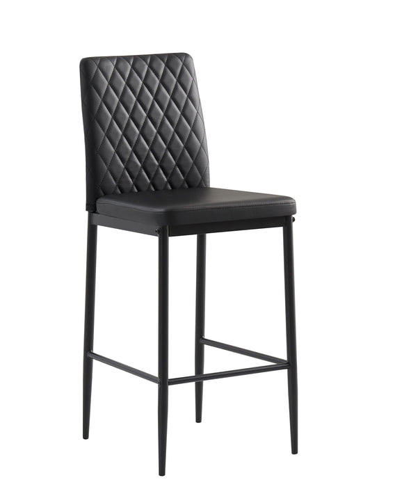 BlackModern simple bar chair, fireproof leather spraying metal pipe, diamond grid pattern, restaurant, family, 2-piece set
