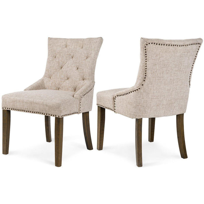 Dining Chair Leisure Padded Chair with Armrest, Nailed Trim,Beige, Set of 2(Beige)