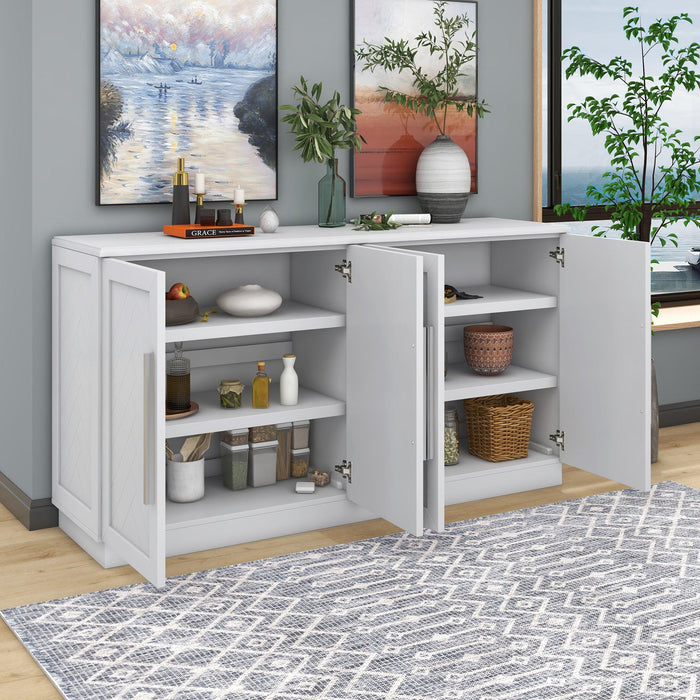 Sideboard with 4 Doors LargeStorage Space Buffet Cabinet with Adjustable Shelves and Silver Handles for Kitchen, Dining Room, Living Room (White)