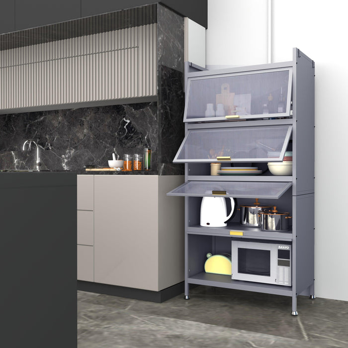 2023 Upgraded Metal MobileStorage Cabinet, 4 Drawer VerticalStorage Cabinet with Up-Flip Glass Doors for Home Office, Living Room, Bedroom, KitchenStorage Pantry Cabinet