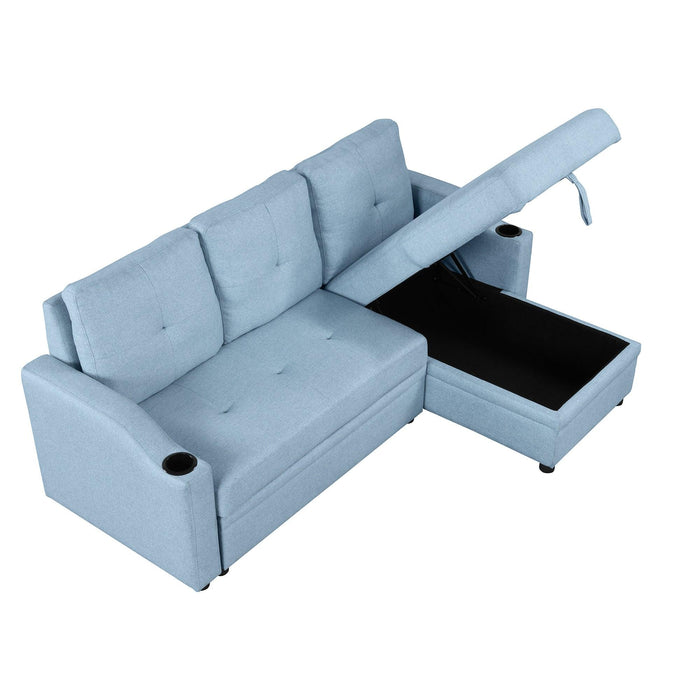 80.3"  Pull Out Sofa BedModern Padded Upholstered Sofa Bed , Linen Fabric 3 Seater Couch withStorage Chaise and Cup Holder , Small Couch for Small Spaces