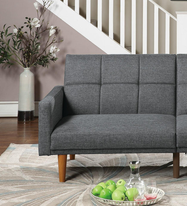 Transitional Look Living Room Sofa Couch Convertible Bed Blue Grey Polyfiber 1pc Tufted Sofa Cushion Wooden Legs