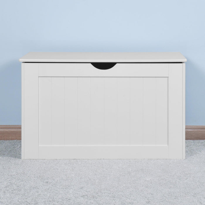 White Lift Top EntrywayStorage Cabinet with 2 Safety Hinge, Wooden Toy Box
