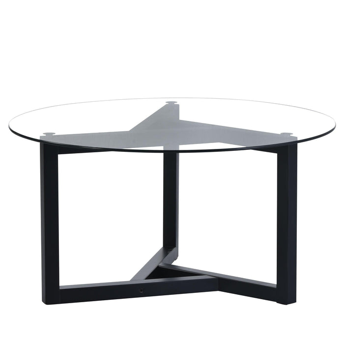 Round Glass Coffee TableModern Cocktail Table Easy Assembly with Tempered Glass Top & Sturdy Wood Base (Black)