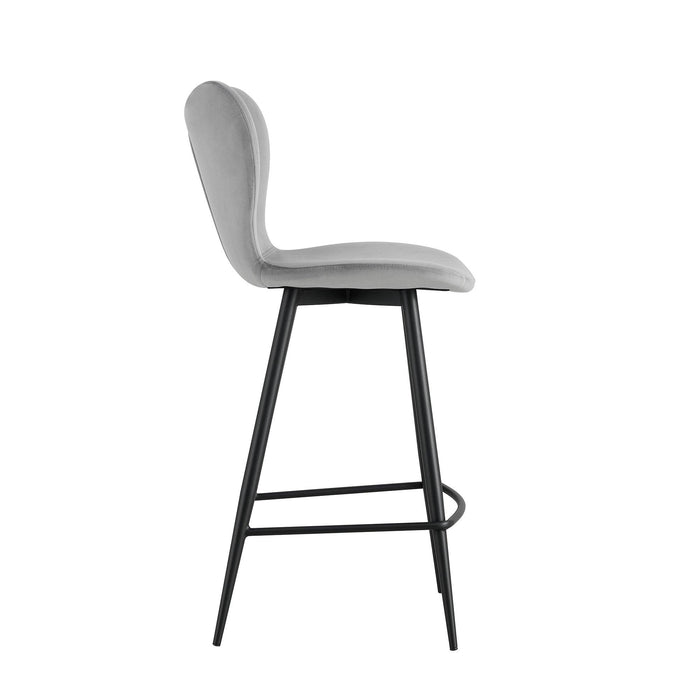 Grey Velvet Chair Barstool Dining Counter Height Chair Set of 2