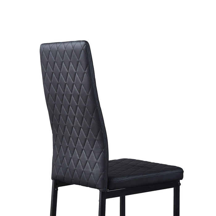 BlackModern minimalist dining chair fireproof leather sprayed metal pipe diamond grid pattern restaurant home conference chair set of 4