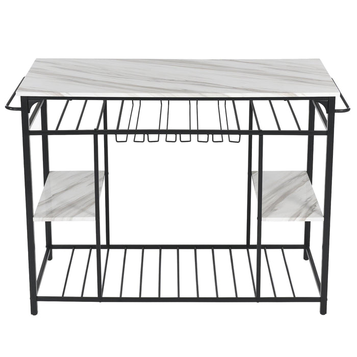 Counter Height Kitchen Dining Room Kitchen Island Prep Table with Glass Racks, Kitchen Rack with Large Worktop, Console Table for Living Room, Marble White